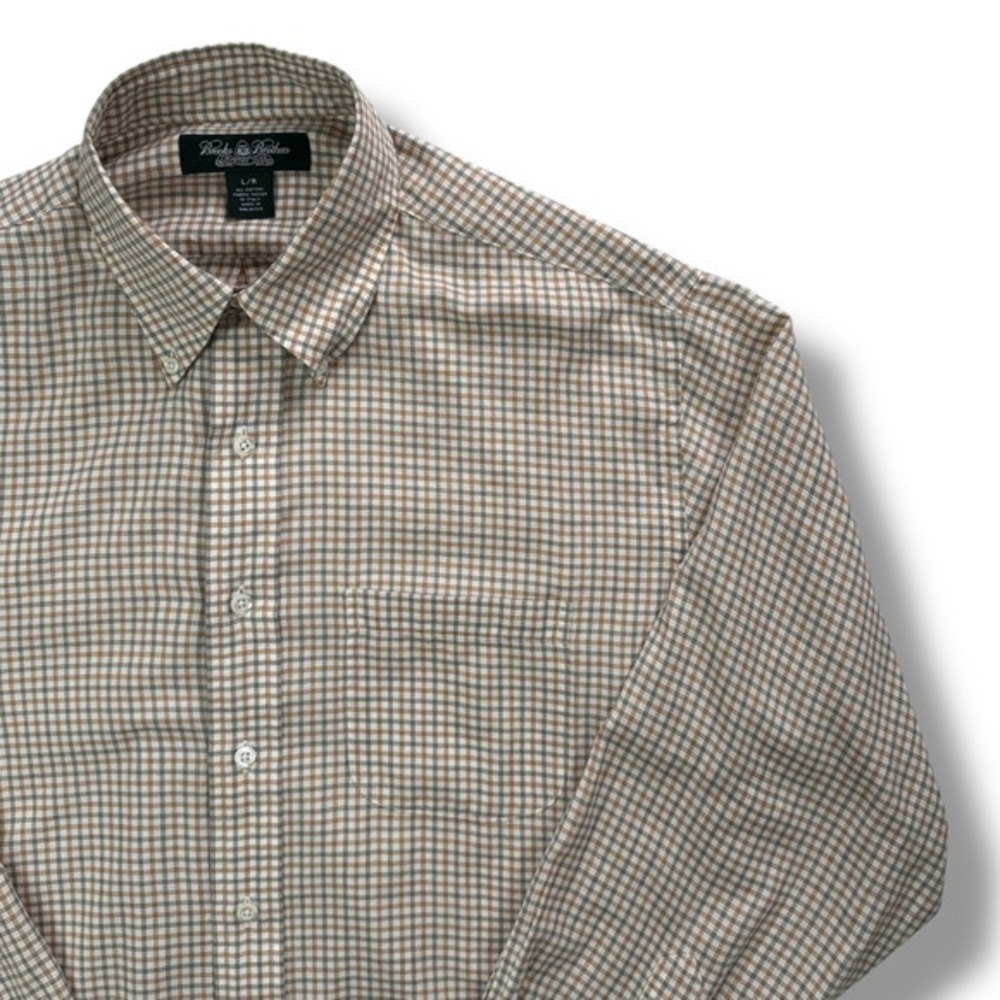 Brooks‎ Brothers Country Club Mens L/R Brown Checkered Button Down Shirt